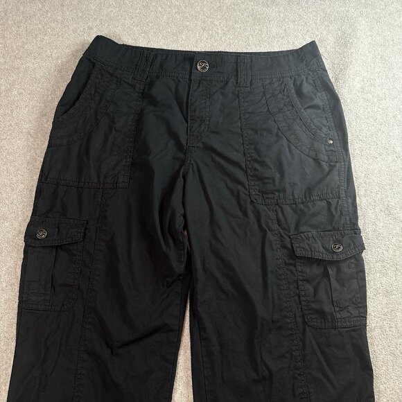 Style & Co Black Cargo Pants Size 8 Roll Tab Utility Pockets Stretch Grunge - Picture 4 of 16